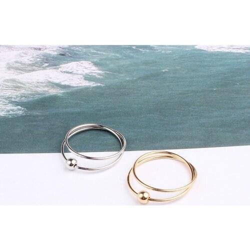 Womens Simple Ball Ring Ladies Personality Punk Fashion Gold Silver Color Double Layer Ring Copper Summer Bohemian Rings