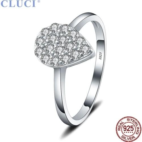 CLUCI Simple Sterling Silver Zircon Water Drop Ring for Women Fashion 925 Silver Wedding Ring Jewelry DR1048SB