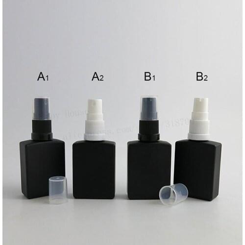 12pcs/lot 30ml Frost Square flat black cosmetic glass Mist sprayer bottle 30cc Travel Parfume Atomizer