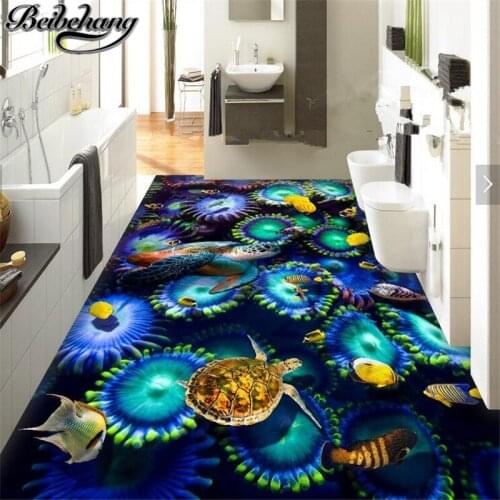 Beibehang Custom floor stickers 3d self-adhesive underwater world turtle aquatic plants 3D flooring three-dimensional painting