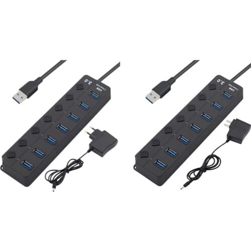 7 Port USB Hub 3.0 High Speed 5GBPS Multi USB Splitter On/Off Switch with Power Adapter for PC