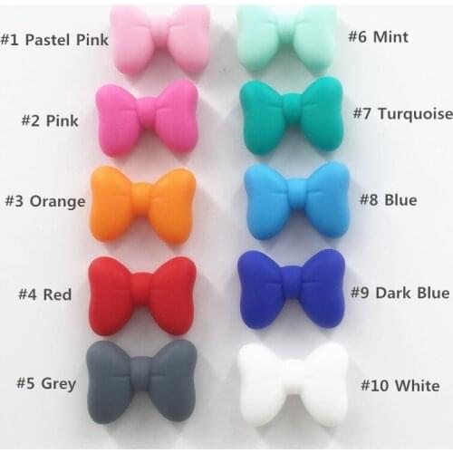 Chenkai 50pcs BPA Free Silicone Teether Bow Tie Beads DIY Necklaces Baby Bracelets Chewing Jewelry Sensory Toy Bow knot Beads