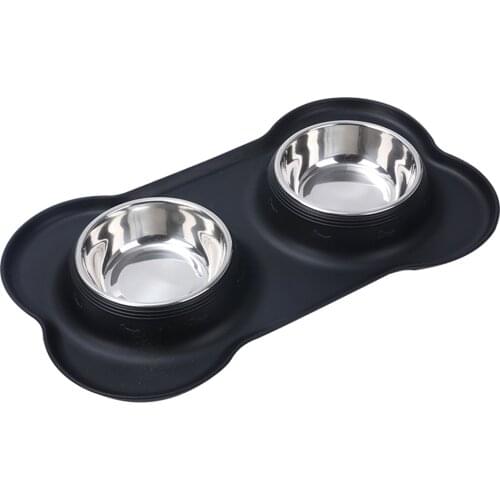 Durable Stainless Steel Water Food Feeder Antislip Double Dog Bowl With Silicone Mat Pet Feeding Drinking Bowls for Dogs Cats