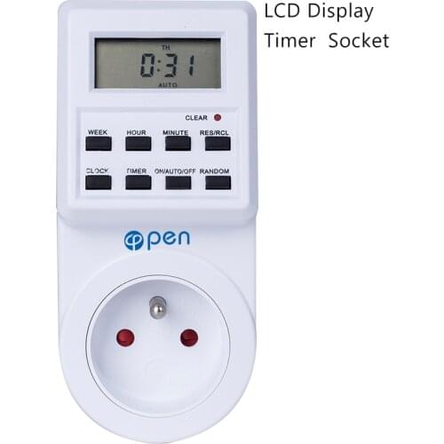 OPT-002 France Electronic Digital Timer Switch Plug Kitchen Timer Outlet 230V 50HZ 7 Day 12/24 Hour Programmable Timing Socket