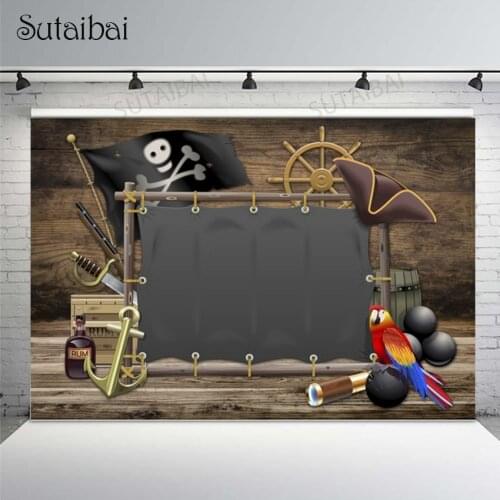 Cartoon Pirate Theme Backdrop Pirate Ship Precious Deposits Adventure Photography Background Child Birthday Patry Banner Props