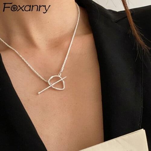 Foxanry 925 Sterling Silver Necklace for Women New Trend Elegant Design Sparkling OT Buckle Bride Jewelry Gift Party Accessories
