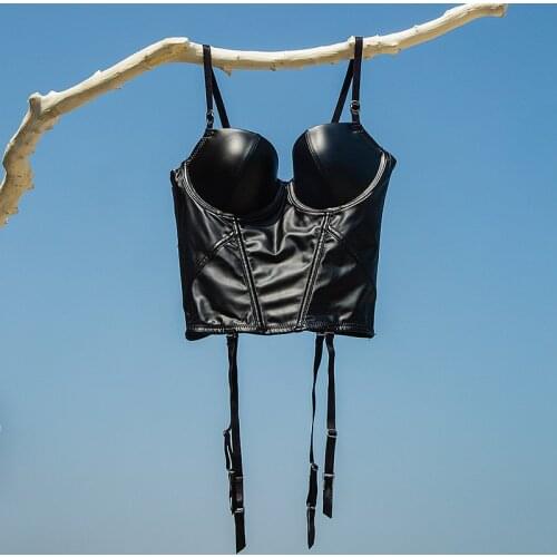 French sexy temptation leather plastic top ladies bra vest garter stockings