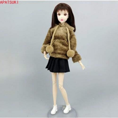 1:6 Brown Doll Clothes Set for Barbie Outfits Hoodie Sweatshirt Black Pleated Skirt 1/6 Dolls Accessories Toys For Children DIY