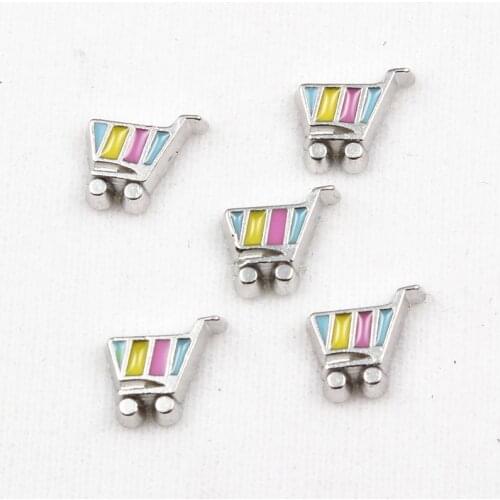 Shopping Cart Enamel Floating Charms For Living Locket Pendant 20pcs