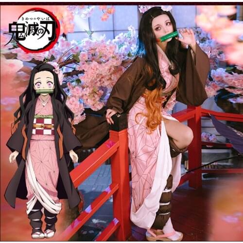 Kimetsu no Yaiba Cosplay Anime Demon Slayer Kamado Nezuko Cosplay Costume Women Cute Kimono Halloween Carnival Uniforms