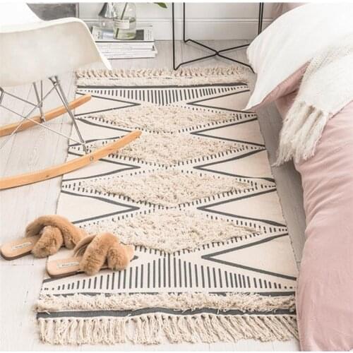Morocco Cotton Hand Woven Printed Area Rugs Tufted Tassels Throw Rug Machine Washable Bath Mat Doormat Carpet Tapete Para Sala