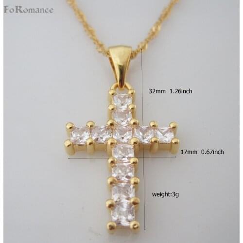 Foromance- YELLOW GOLD GP 18" WATER WAVE NECKLACE & HIGH SHINNING CZ STONES JESUS CROSS GOD PENDANT