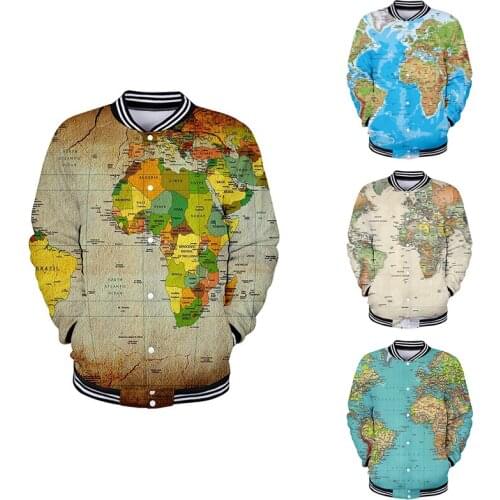 Spring Autumn 3d Baseball Jacket Coat World Map Fashion Hip Hop Men Women Hoodie Sweatshirts Long Sleeve 3D Hoodies Jackets Tops