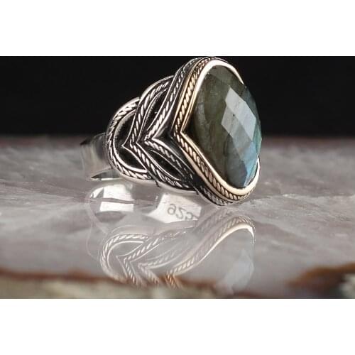 Labradorite Stone 925 Sterling Silver Mens Ring Ring Handmade Turkish Signet Rings Jewelry Gift for Women Men