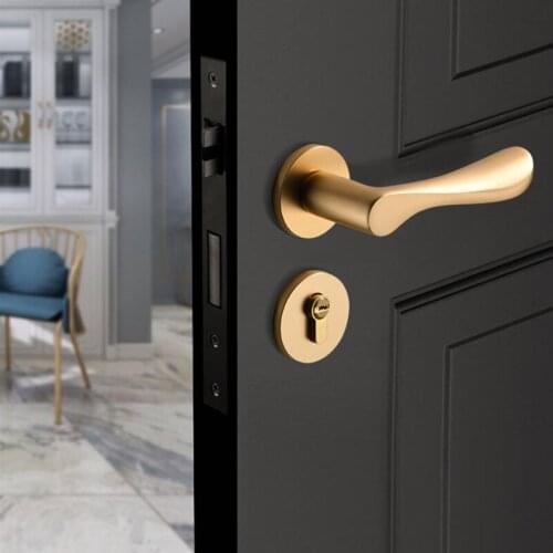 1 Set European Style Aluminum Alloy Furniture Golden Door Handle Lock Indoor Mute Hardware Accessories Anti-theft Lock Core