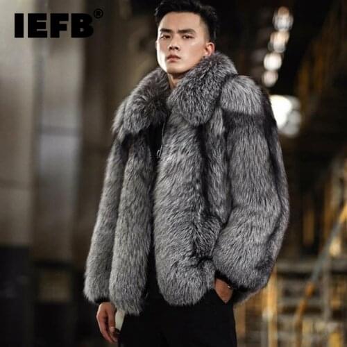 IEFB Mens 2021 New Faux Fox Fur Coat Autumn And Winter Warm Silver Grey Casual Warm Jacket High Quality Coats S - 6XL 9Y9454