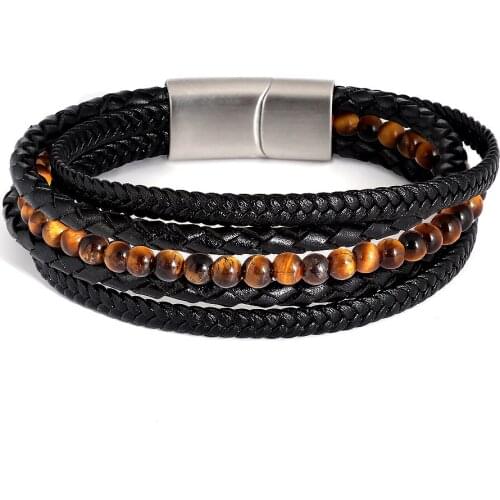2021 Hot Style Hand-woven Multi-layer Combination Accessory Stainless Steel Mens Leather Bracelet Fashion Man Jewelry Wholesale