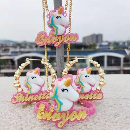 3UMeter Custom Letter Name Earring Cute Cartoon Earrings Acrylic Bamboo Women Jewelry Girl Personality Name Custom Necklace Set