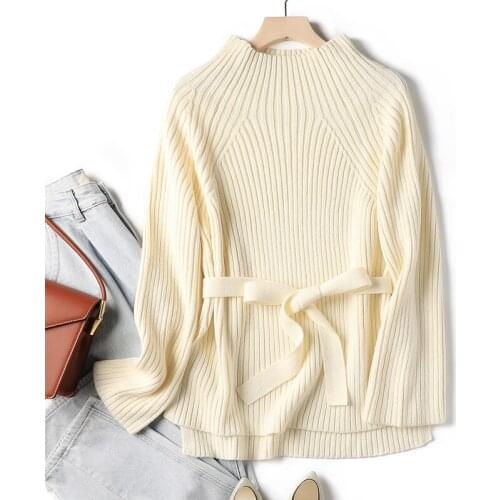 New Autumn and Winter Cashmere Sweater Women High-Collar Thickened Pullover Loose Sweater Oversize Ribbed Knitted Shirt Tops