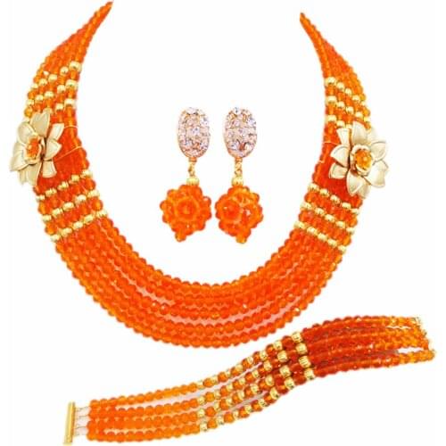 New Orange African Beads Jewelry Set Nigerian Bead Necklace Sets 2018 Free Shipping 5C-SXH018