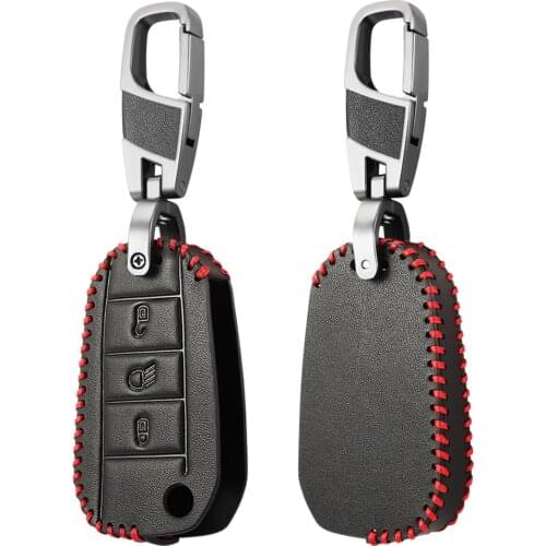 New Design Keychain 3 Button Remote Fob Protector Leather Key Case Cover For Peugeot 508 408 308 208 2008 3008 4008 RCZ