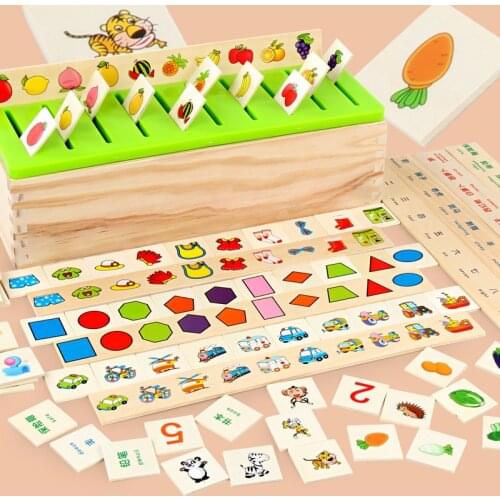 Montessori Early Educational Learning Animal Fruit Shapes Knowledge Card Matching Classification Box Children Puzzle Toy