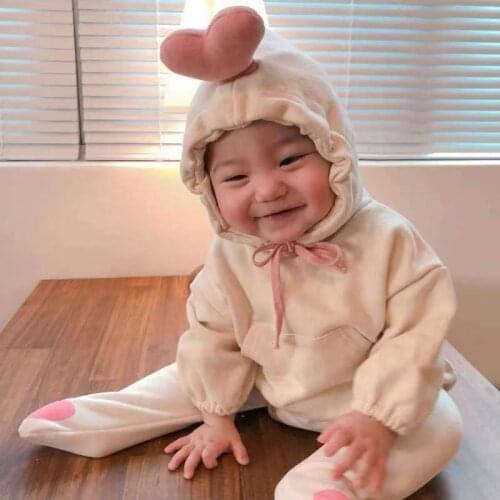 Baby Boy Girl Cute heart Costume Solid pink gray bodysuit warm autumn winter cotton Clothes 0 1 2 Years Birthday Gift