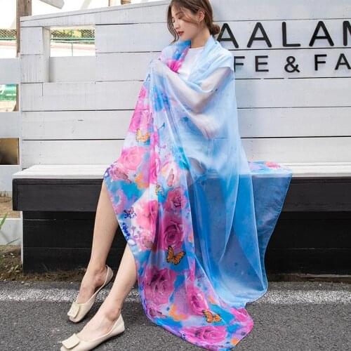Beach Chiffon Scarf Women Summer Silk Scarves Beach Floral Printing Saida de Praia Swimsuit Women Bikini cover up Pareo Sarong