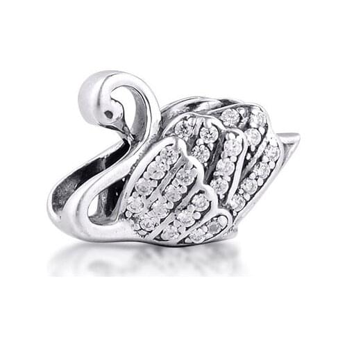 Fits Pandora Bracelet 925 Sterling Silver Majestic Swan Charms Clear CZ Beads Original Jewelry Making Berloques
