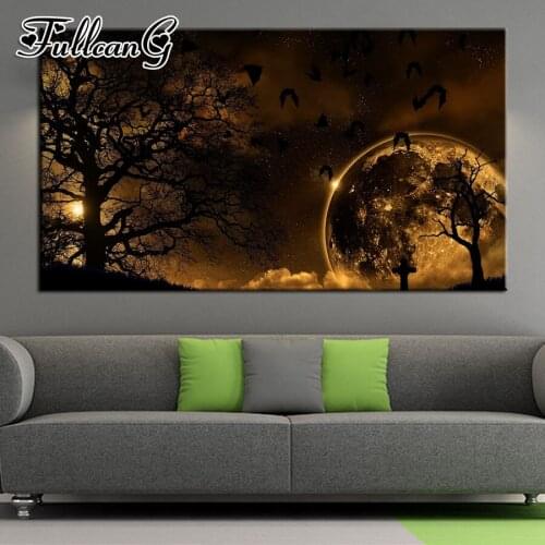 FULLCANG full square/round drill diy 5d diamond embroidery halloween scenery night painting large mosaic cross stitch kit FC766