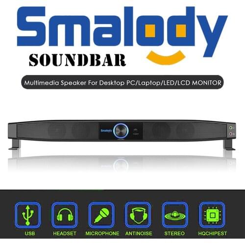 Smalody Soundbar USB Powered Speakers Home Theater 5W Stereo Subwoofer w/ Microphone Headphone Jack Support LINE IN Music Player