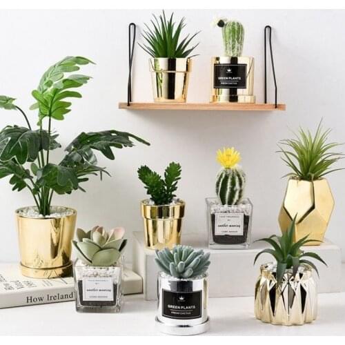 Nordic Ins Creative Simple Simulation Succulent Potted Home Porch Decoration Green Plant Bonsai Golden Light Luxury Plant