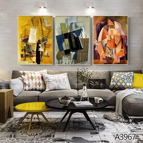Modern Oil Painting Print on Canvas 3pcs Color Guitar Instrument Abstract Modular Canvas Printing Wall Art Picture for HomeDecor