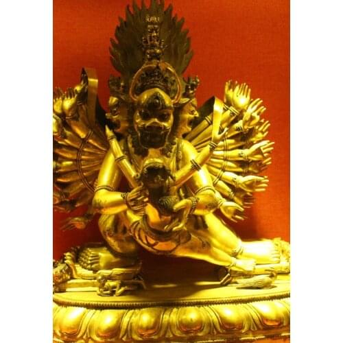 20.8" Tibet Temple Fane Pure Bronze 24K Gold Yamantaka Mahakala Buddha Statue