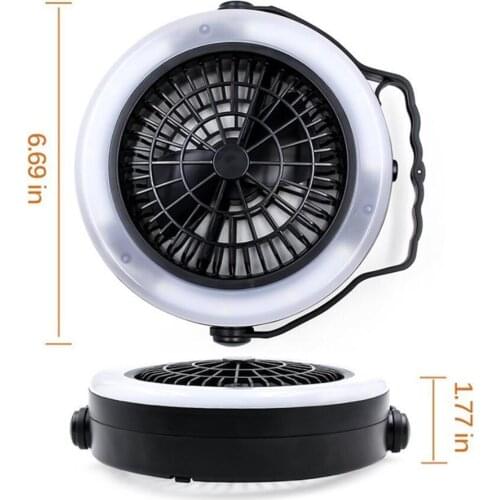 Outdoor Tent Fan with Light Hiking Camping Lantern Travel LED Lamp with Hook