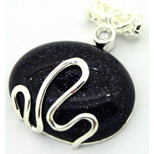 Vintage 925 Sterling Silver 37x30MM Blue sandjade Pendant valentines gift