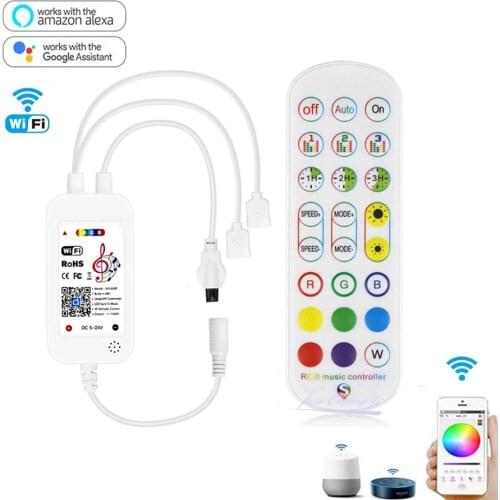 WiFi Smart LED Dual signal controller 24Key IR Control for 5050 2835 RGB LED strip, Works with Alexa and Google Home-compatible