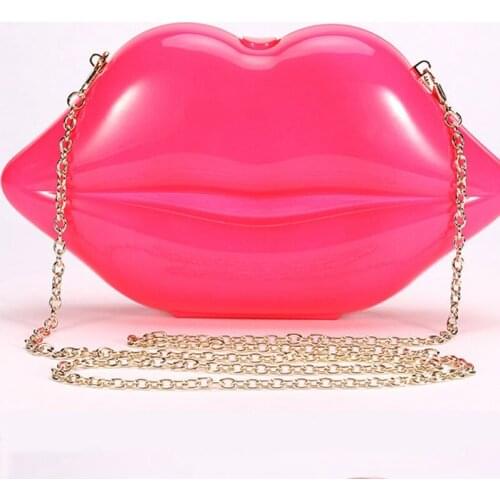 New ladies sexy red lips clutch bag high quality ladies acrylic chain shoulder Messenger bag Bolsa evening bag lips shape wallet