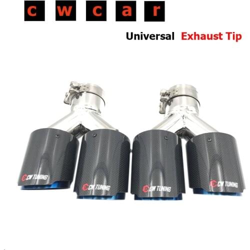2PCS Universal Dual Glossy Carbon Fiber Exhaust Tip Modified Exhaust Pipe Fiber Cover Muffler Tip For BMW E90 E91 For Ak