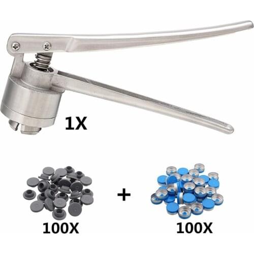 20mm Steel Flip-Off Vial Seal Crimper + 100 x Caps + 100 x Rubber Stoppers