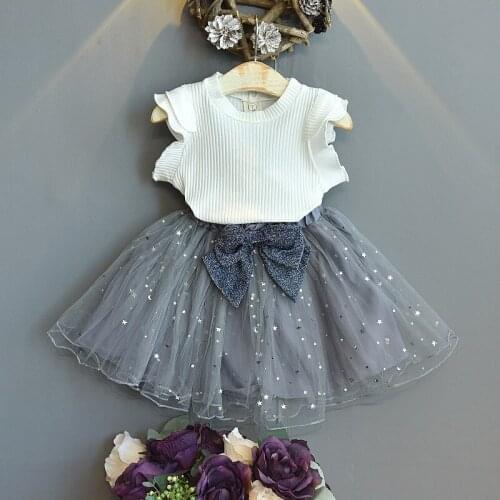 2021 Summer Baby Girls T Shirt + Lace Skirt Dress Kids High Quality Sweet Dresses Children Princess Birthday Party Party Vestido