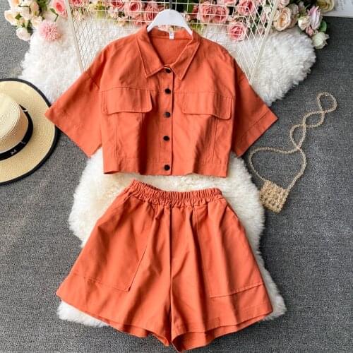 2021 Women summer Jeans Two Piece Set Korean Fashion Clothing Short Tops Denim Jacket + lastic Waist Cowboy Shorts 2 Piece Sets