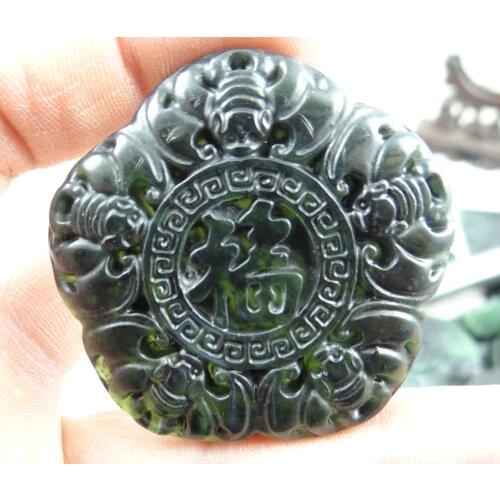 50*50Wholesale natural Chinese black green stone hand-carved statue of Dragon and Phoenix amulet pendant necklace Jewelry Making