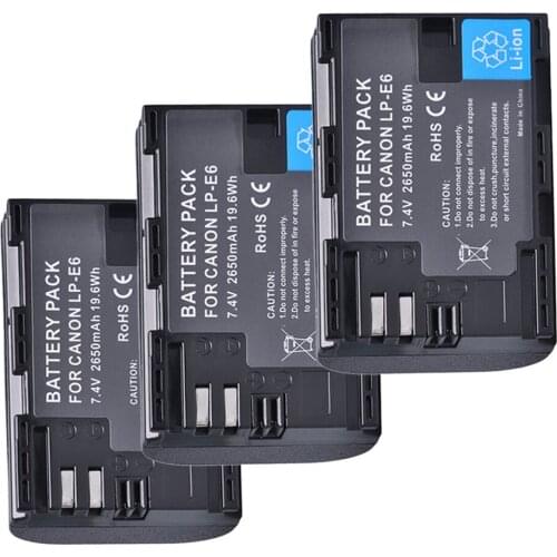 3Pcs 2650mAh LP-E6 LP E6 LP-E6N Camera Battery for Canon EOS 5DS 5D Mark II Mark III 6D 7D 60D 60Da 70D 80D DSLR EOS 5DSR Camera