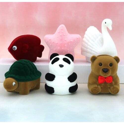 Velvet Lovely Panda Bear Star Fish Swan Tortoise Necklace Ring Earrings Casket Present Gift Boxes For Jewellry Wrap Wholesale