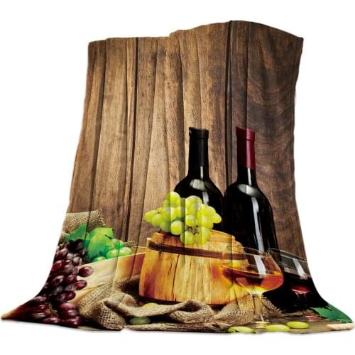Wine Glass Wine Fruit Grapes Throw Blanket Portable Soft Blanket for Sofa Microfiber Flannel Blankets for Beds