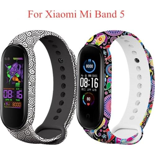 Colorful Silicone Strap for Xiaomi Mi Band 5 Smart Watch Printed Wrist Band Bracelet Replacemet Flowers Strap for Mi Band 5 Mi5