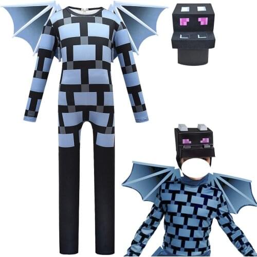 Child Mine Diamond Armor Kids Game Character Halloween Cosplay Costume Boys Crafted Jumpsuit Wing Mask Childs Play Set