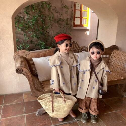 Childrens Windbreaker 2021 Autumn New Korean Simple Big Turn-down Collar Casual Coat for Boys and Girls Fall Clothes for Kids