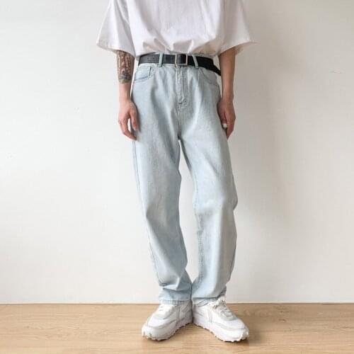 Denim Jeans for Men Loose Wide Leg Pants Light Blue Straight Leg Jeans All-Match Daddy Trousers Man Clothing Bell Bottom Jeans